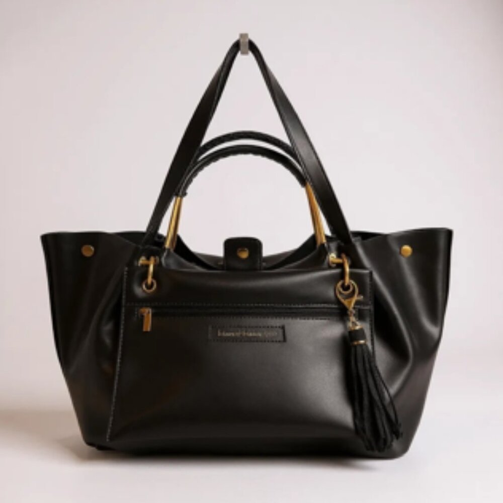 House of Harlow 1960 Black Tote Bag Gold Hardware Large